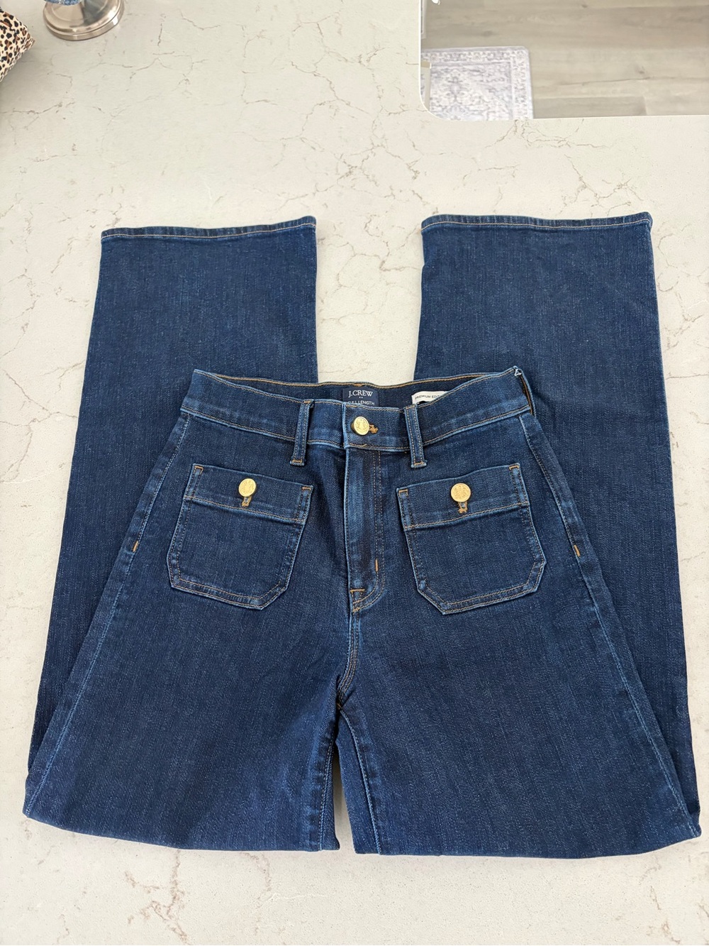 J. Crew Factory Slim Wide-Leg Sailor Jeans Gold Buttons All Day Stretch SZ 25 - Picture 4 of 12